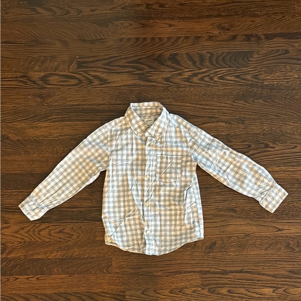 Carter's Boy’s Grey and White Checkered Button Down Shirt, size 5T